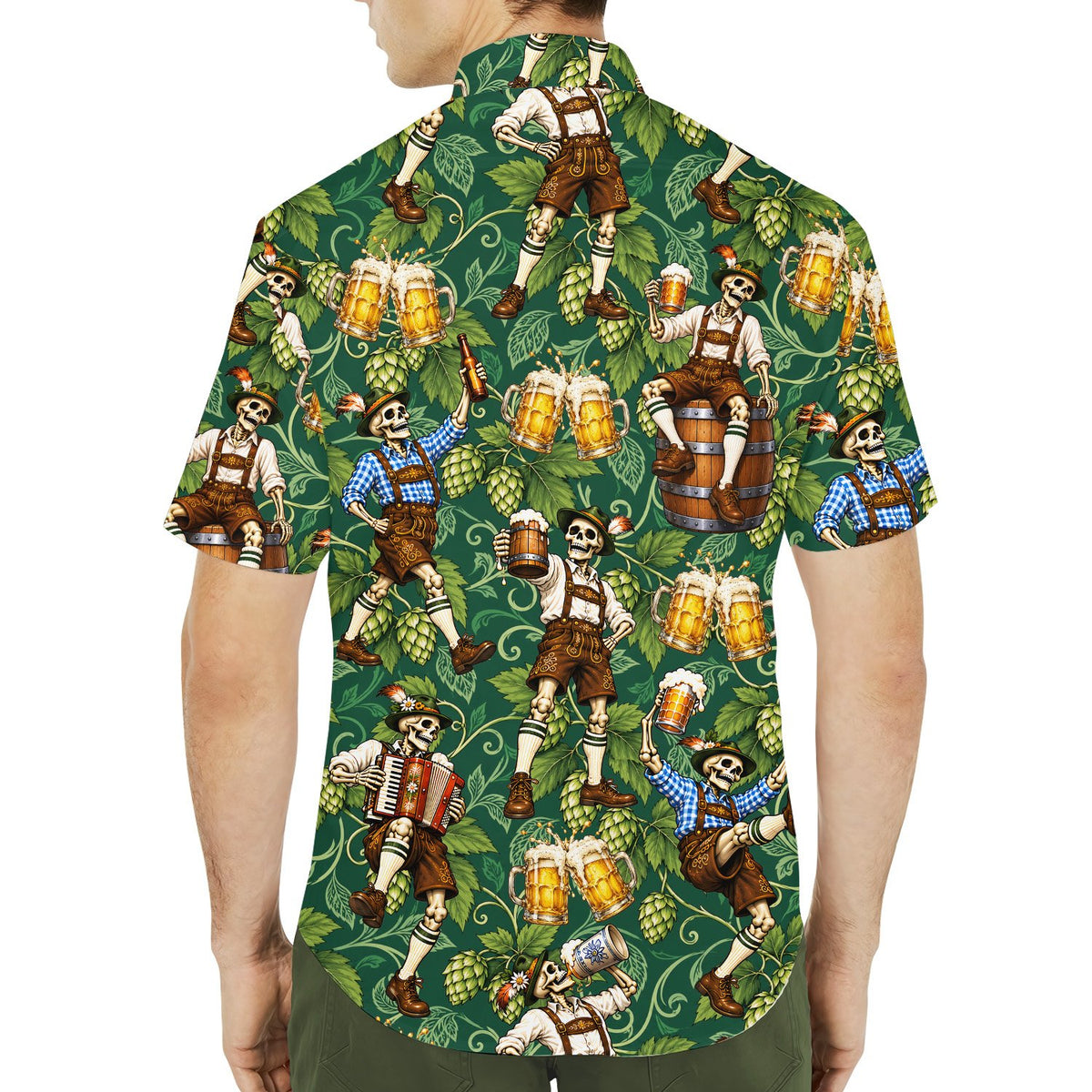 Back view of the matching family Oktoberfest Hawaiian shirt