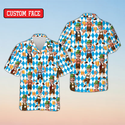 Front view of the matching family hawaiian shirt with hop leaves background pattern