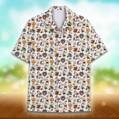 Detailed front view of the Oktoberfest pattern Hawaiian shirt