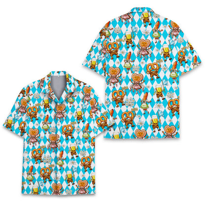 Another front view of the blue and white argyle hawaiian shirt