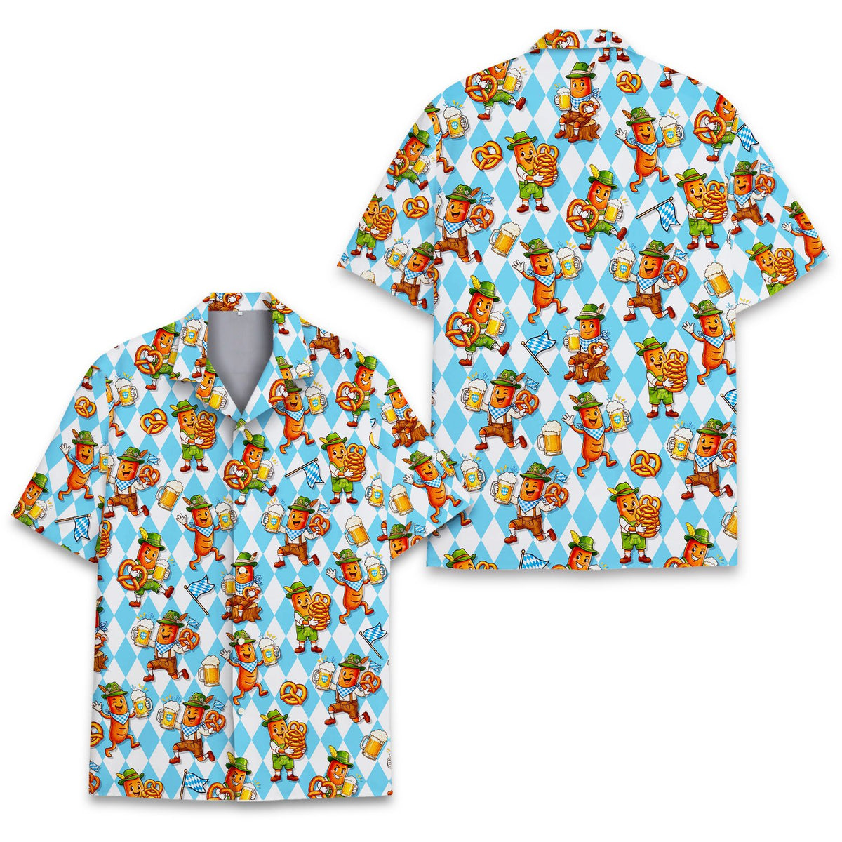 Front view of the oktoberfest hawaiian shirt flat lay
