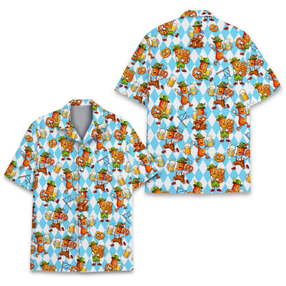 Front view of the oktoberfest hawaiian shirt flat lay