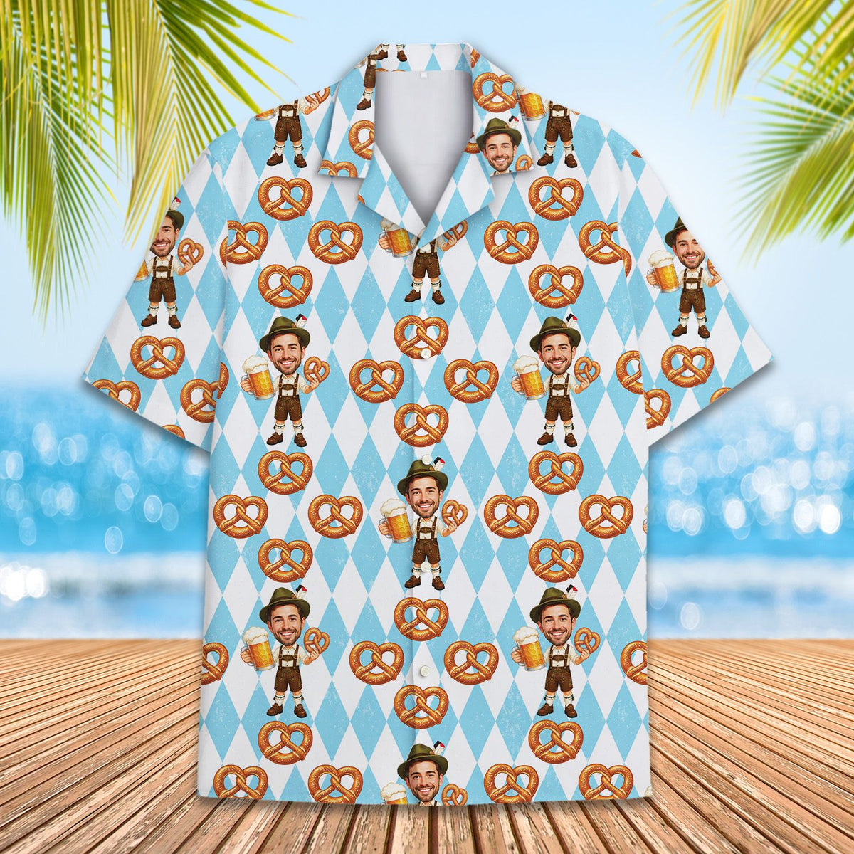 Detailed front view showing custom name and pretzel pattern