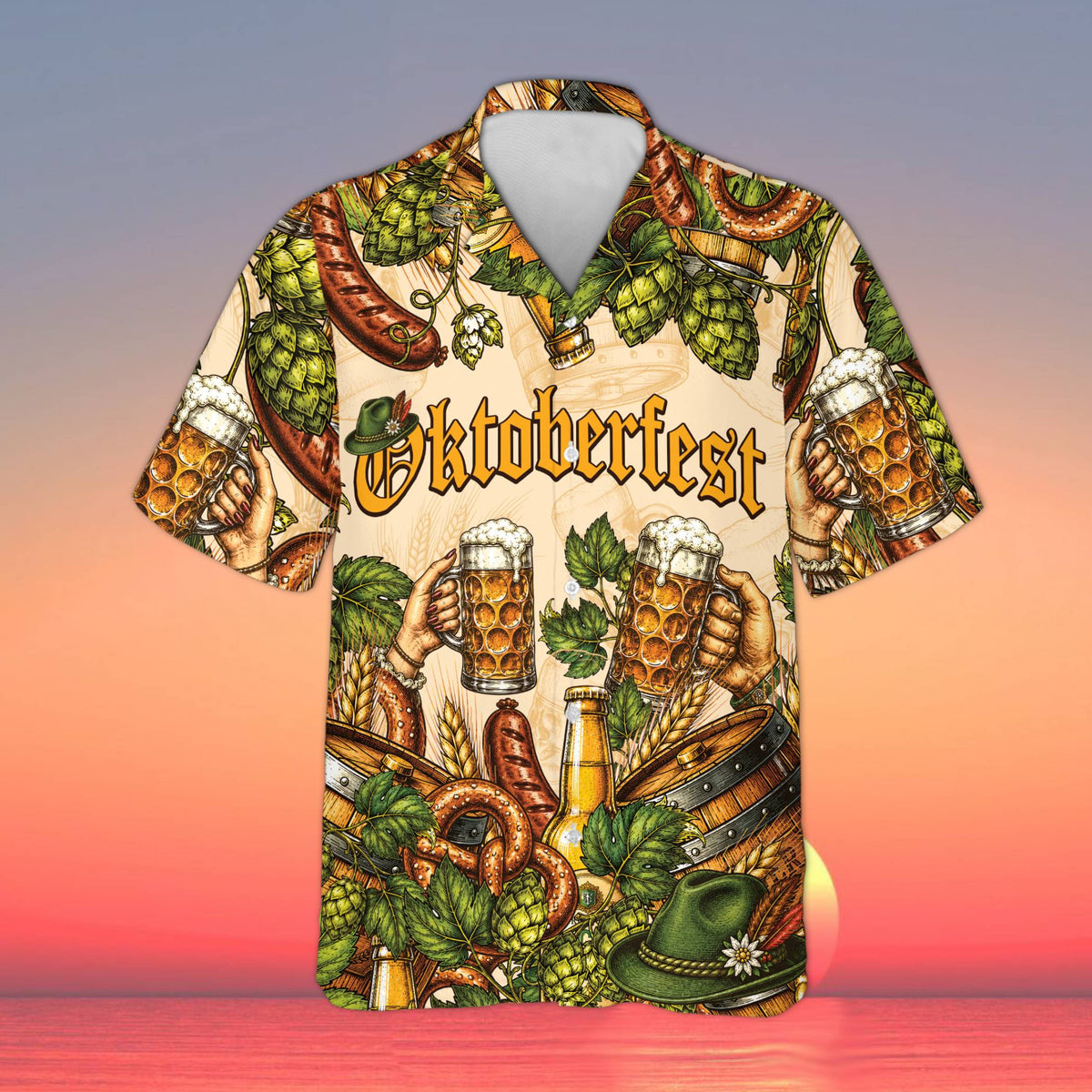 Beige Oktoberfest Hawaiian shirt for matching family outfits