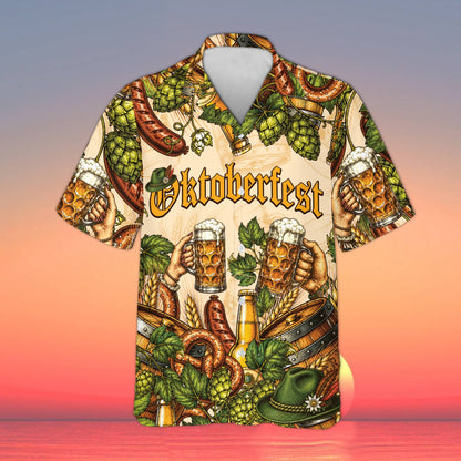 Beige Oktoberfest Hawaiian shirt for matching family outfits