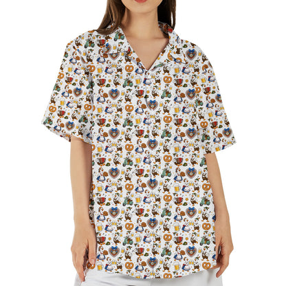 Front side showing the collar and short sleeves of the Hawaiian shirt