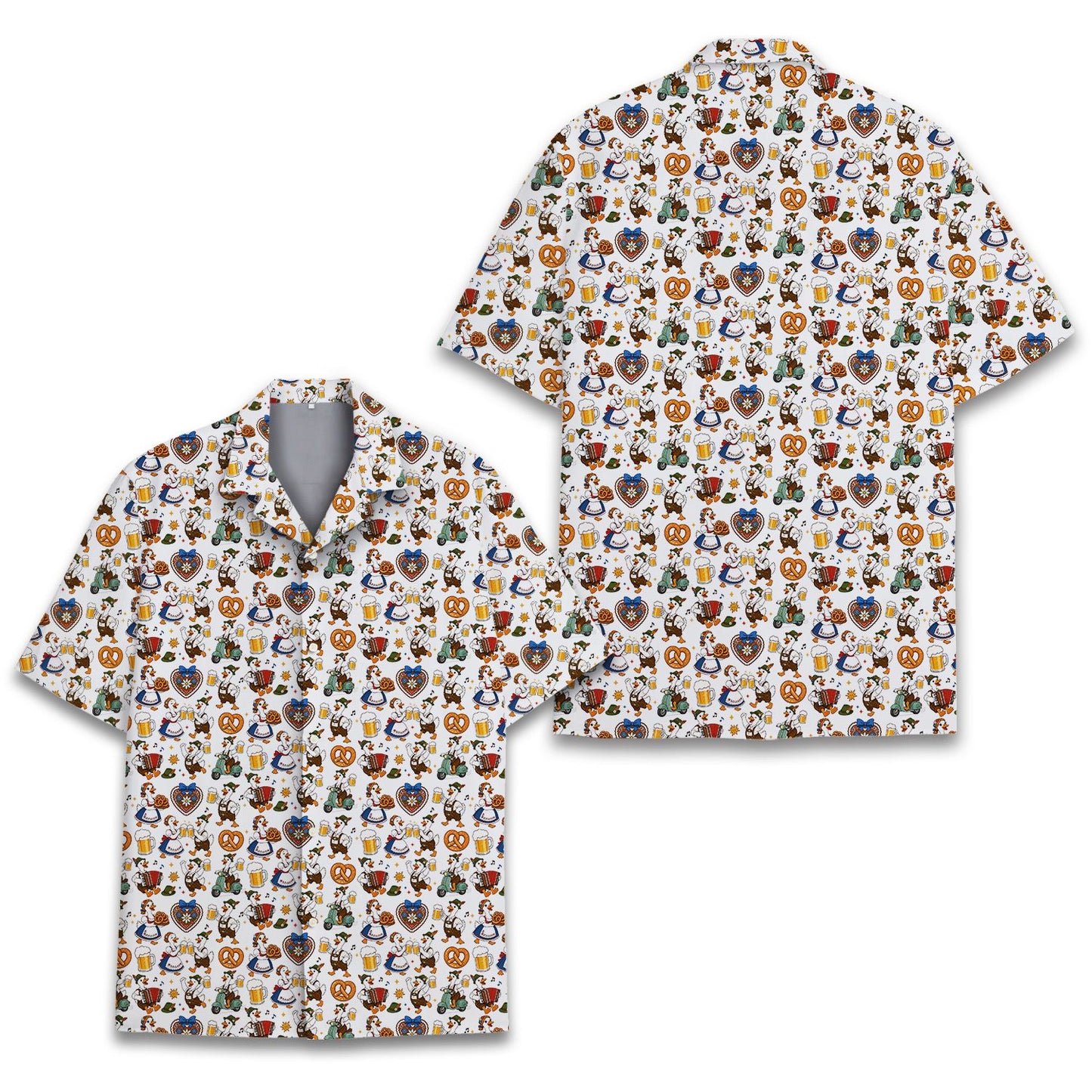 Front view of the white oktoberfest hawaiian shirt for family matching