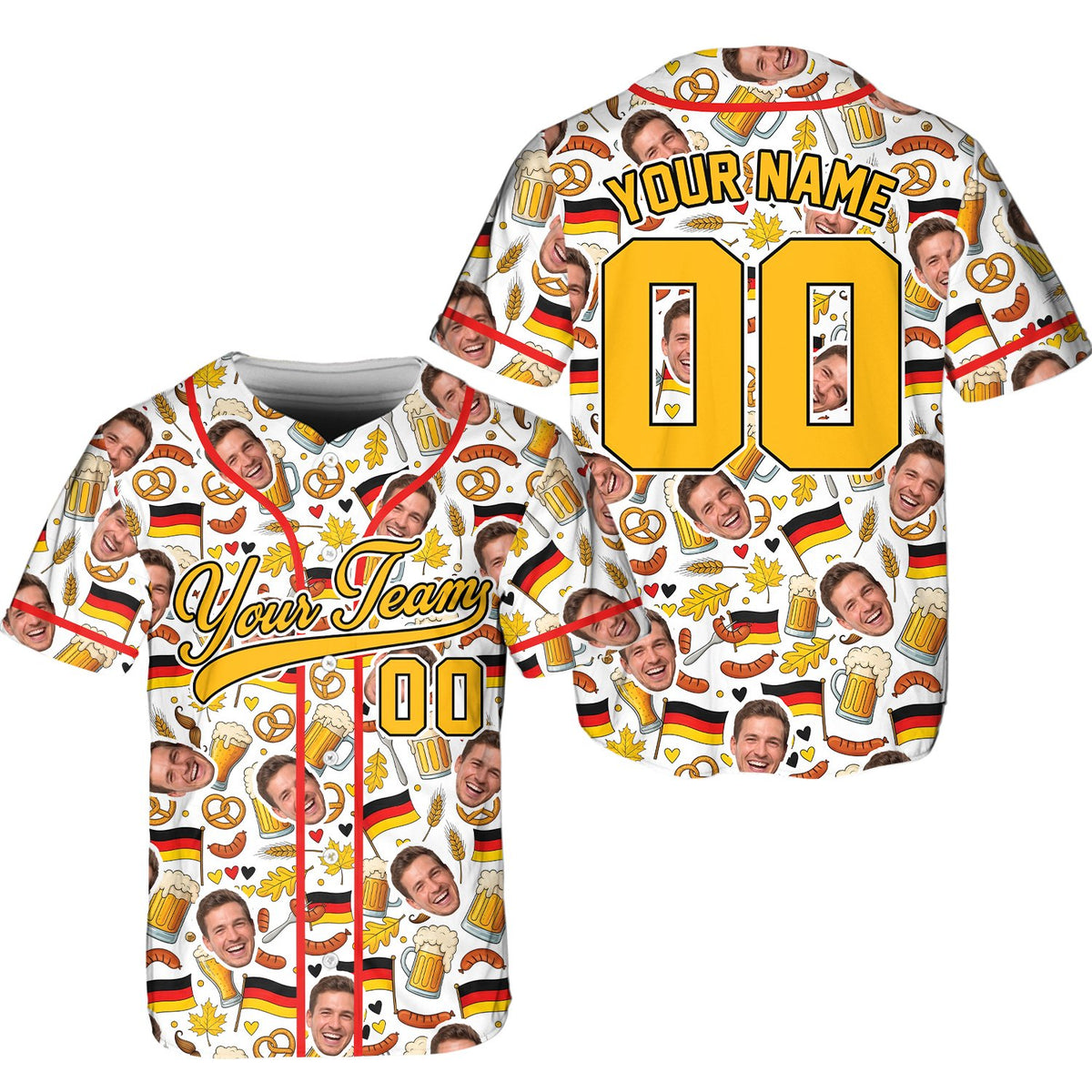 Multicolor Oktoberfest hawaiian shirt with custom name and number, front view