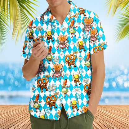 Second lifestyle image showing the matching family hawaiian shirt in a festive setting