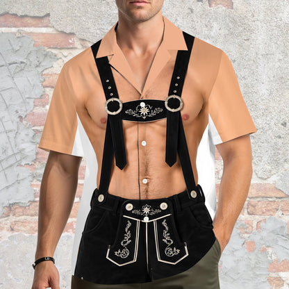 Second lifestyle image of someone wearing the Oktoberfest lederhosen Hawaiian shirt