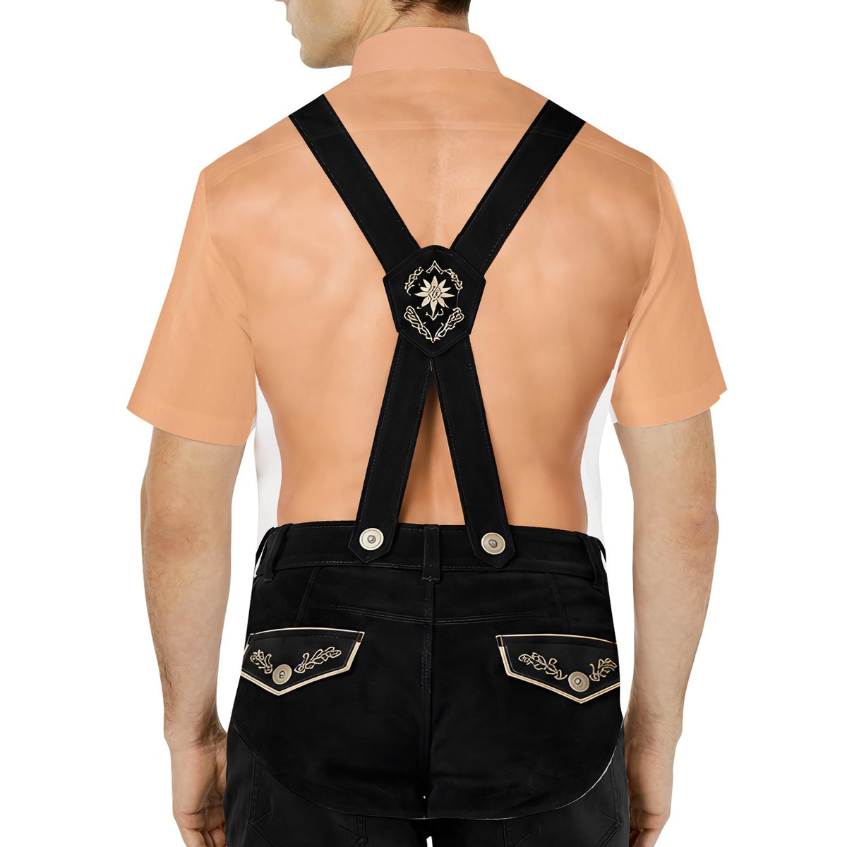 Fifth lifestyle image of someone wearing the Oktoberfest lederhosen Hawaiian shirt