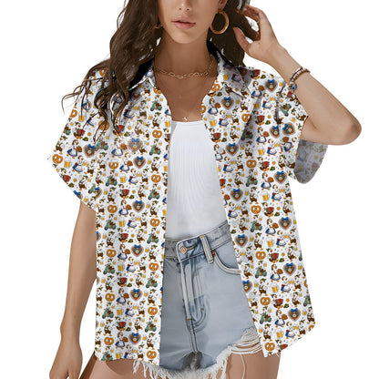 Lifestyle view of someone wearing the matching family hawaiian shirt