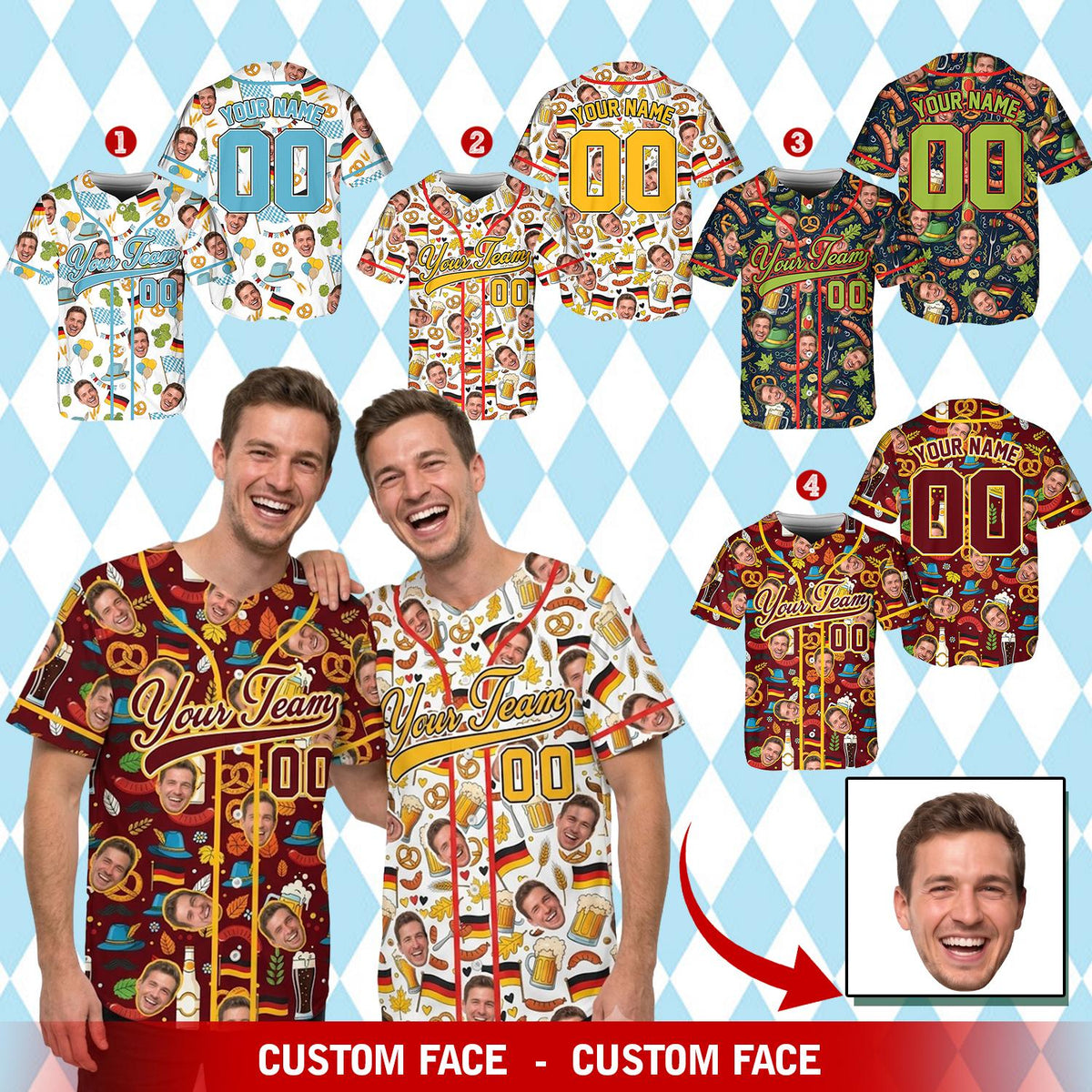 Close-up view of the multicolor Oktoberfest hawaiian shirt fabric
