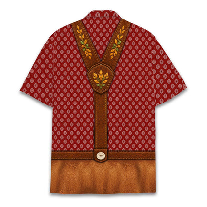 Back view of red matching family hawaiian shirt