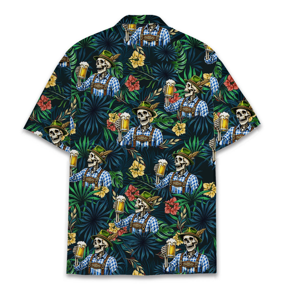 Back view of the Oktoberfest skeleton hawaiian shirt