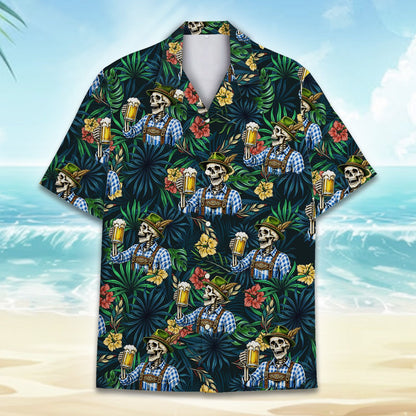 Another front view of the Oktoberfest skeleton hawaiian shirt