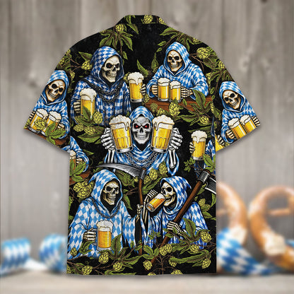 Another back view of the Oktoberfest skeletons Hawaiian shirt