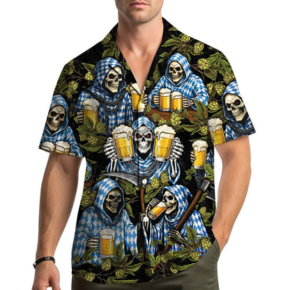 Another front view of the Oktoberfest skeletons Hawaiian shirt
