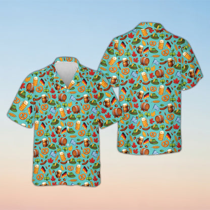 Teal matching family hawaiian shirt with Oktoberfest design, front view