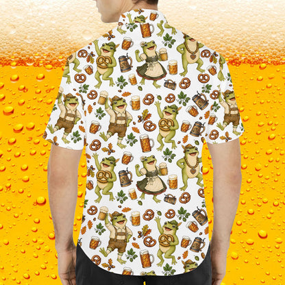 Back view of the Oktoberfest hawaiian shirt, alternate angle 1
