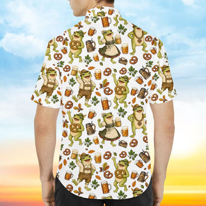 Back view of the Oktoberfest hawaiian shirt, alternate angle 2