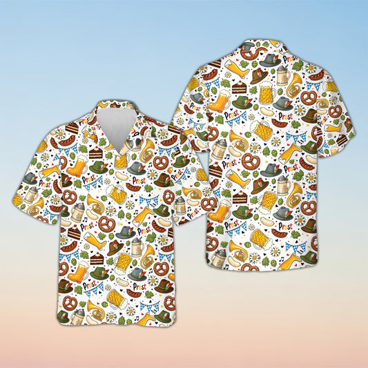 Matching family hawaiian shirts with white background and Oktoberfest motifs