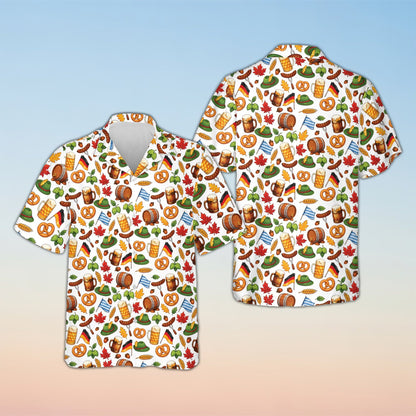Matching family hawaiian shirts with Oktoberfest pattern, white background, main view
