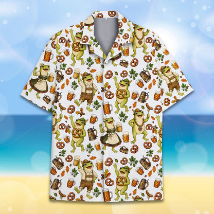 Front view of the Oktoberfest hawaiian shirt, alternate angle 3