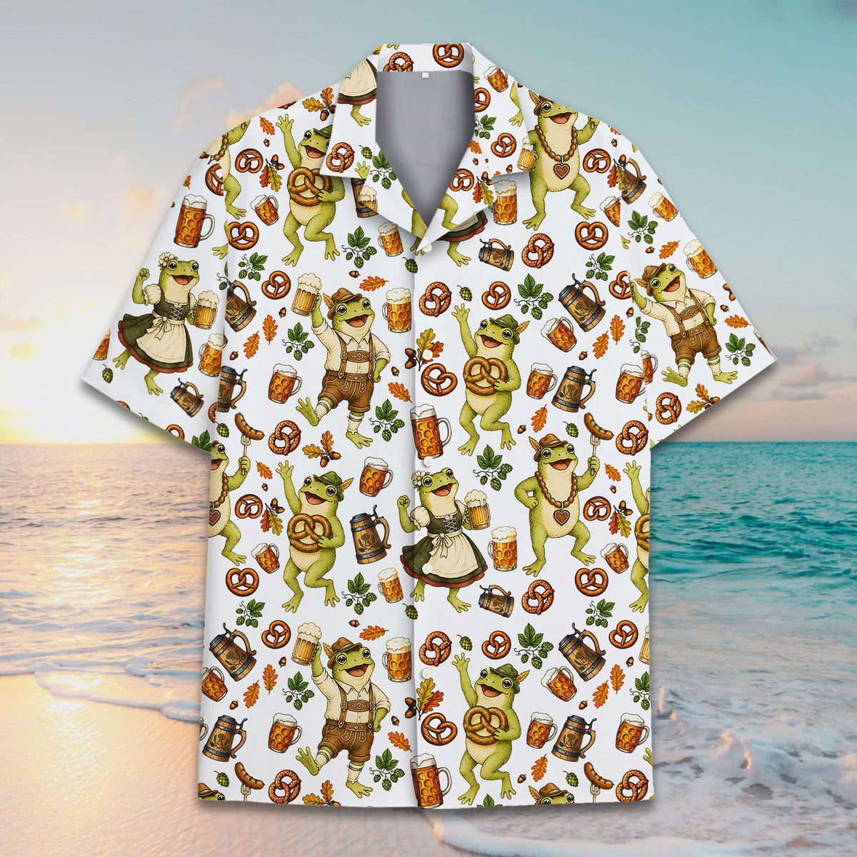Front view of the Oktoberfest hawaiian shirt, alternate angle 4