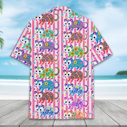 Pink opossum hawaiian shirt back view 2