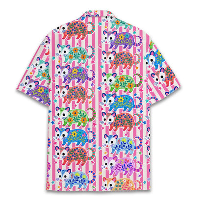 Pink opossum hawaiian shirt back view 3