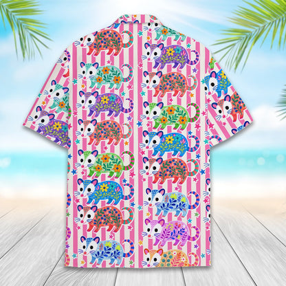 Pink opossum hawaiian shirt back view