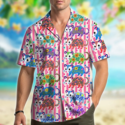 Family wearing pink opossum hawaiian shirts lifestyle view 3