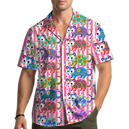 Family wearing pink opossum hawaiian shirts lifestyle view