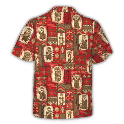 Red otters hawaiian shirt, back view