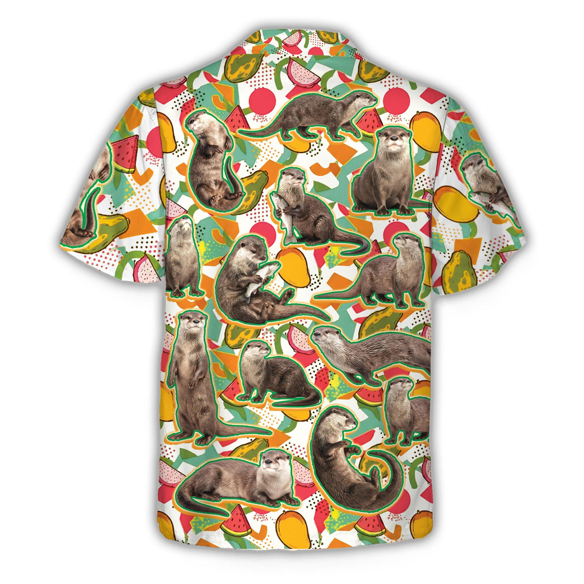 Second lifestyle image showing the otters hawaiian shirt worn outdoors