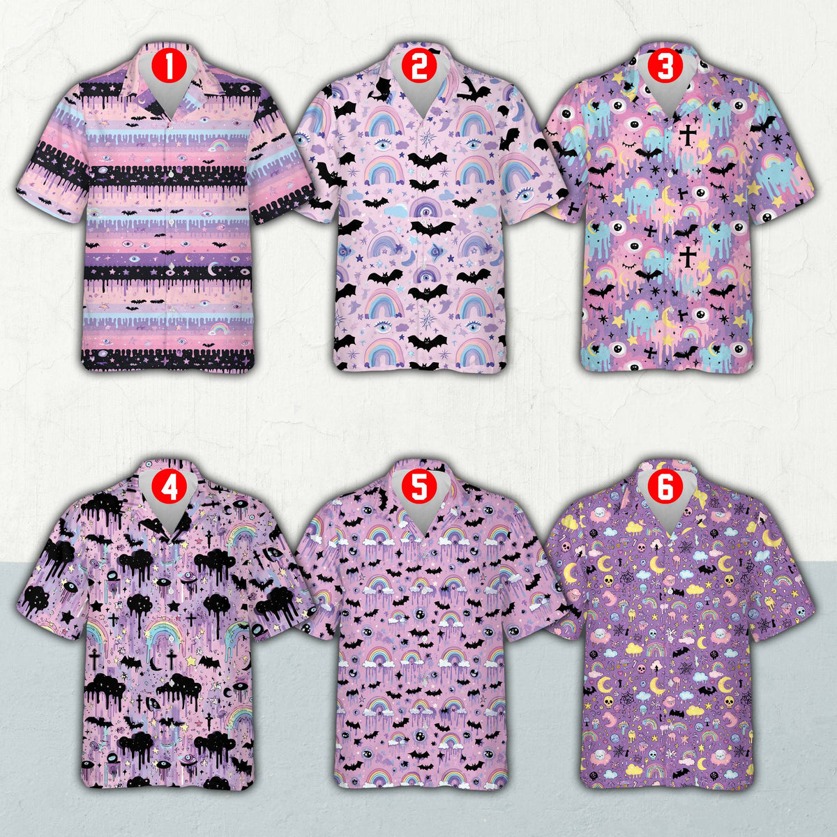 Side or alternate view of the pastel goth Halloween matching family Hawaiian shirt