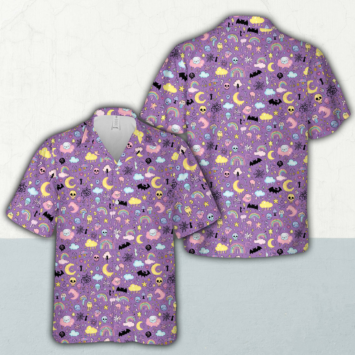Additional alternate view of the pastel goth Halloween matching family Hawaiian shirt