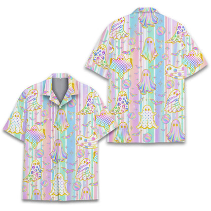 Pastel hawaiian shirt front detail view