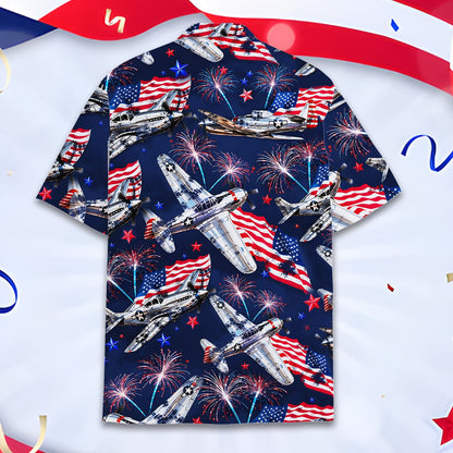 Detailed back view showing the vibrant fireworks and planes design