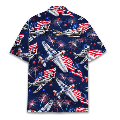 Back view of the patriotic aviation hawaiian shirt