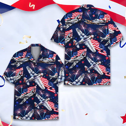 Front view detail of the matching family hawaiian shirt in navy blue