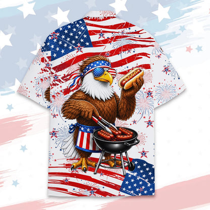 Alternate back view of the patriotic bald eagle grilling hawaiian shirt
