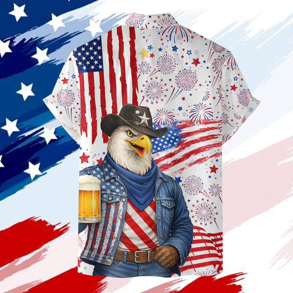 Alternate back view of the matching family Hawaiian shirt.