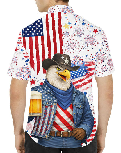 Back view of the patriotic bald eagle cowboy Hawaiian shirt.