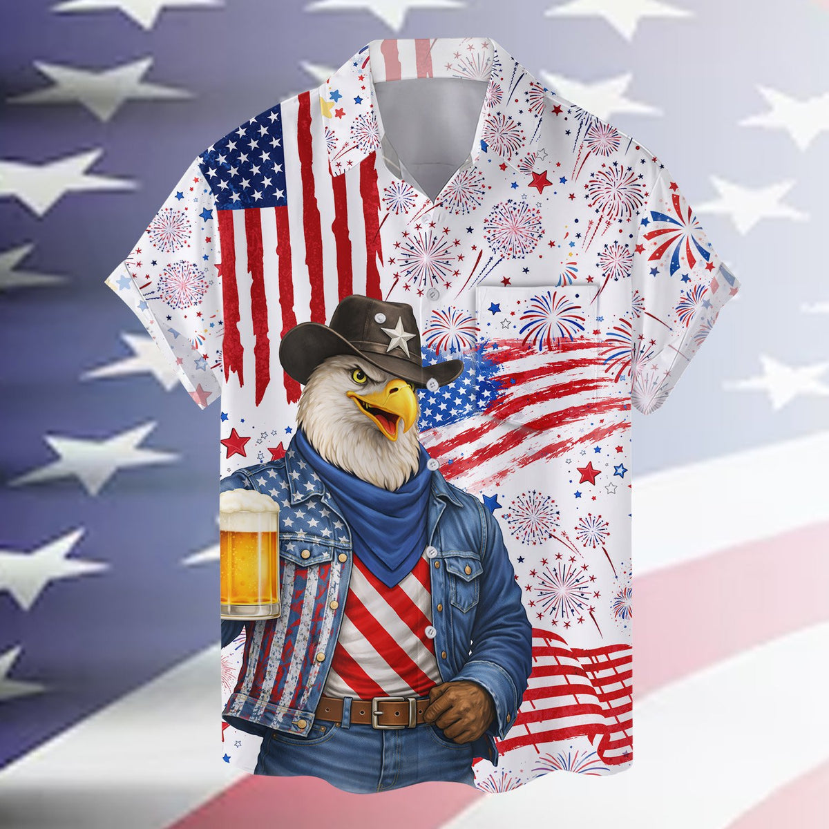 Another front view of the holiday Hawaiian shirt.