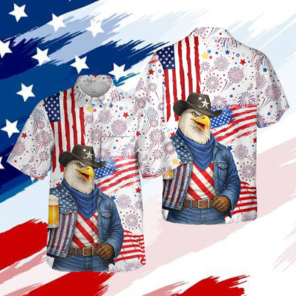 Front view of the patriotic bald eagle Hawaiian shirt.