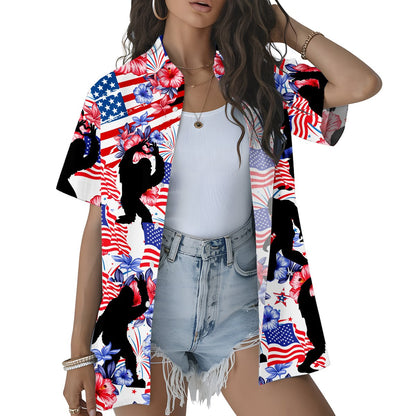 Family celebrating in their fourth of july bigfoot hawaiian shirts