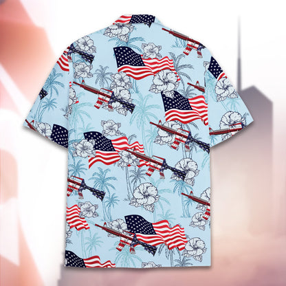 Second back view of the flag and rifle hawaiian shirt