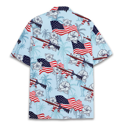 Back view of the light blue patriotic hawaiian shirt